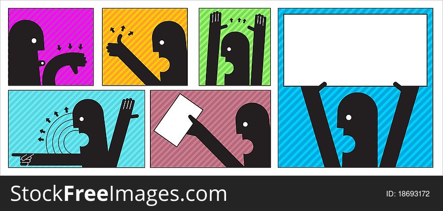 Symbolic illustration of messages with stylized men. Symbolic illustration of messages with stylized men
