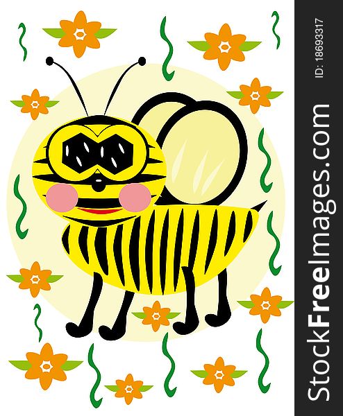 The bee  is fly. Illustration. The bee  is fly. Illustration