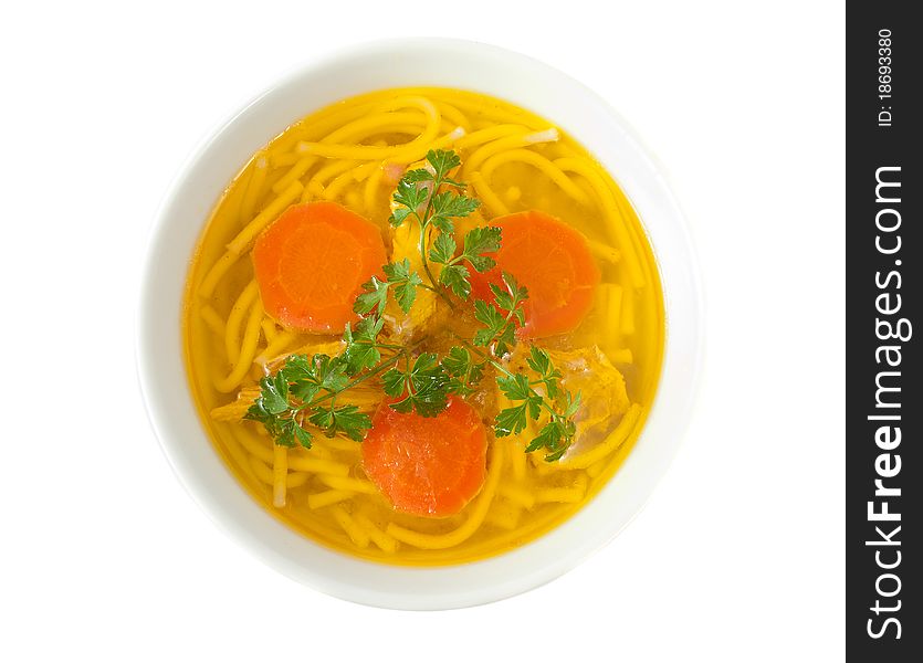 Chicken soup isolated on white