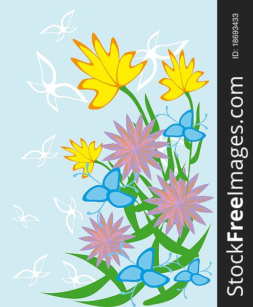 Framework with butterflies and flowers. illustration.