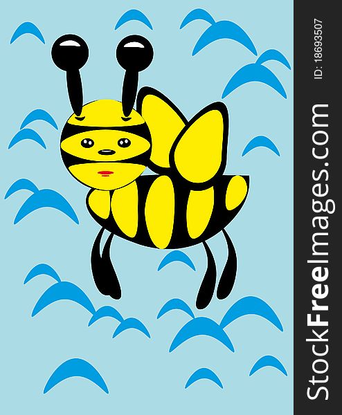 The bee is fly. Illustration