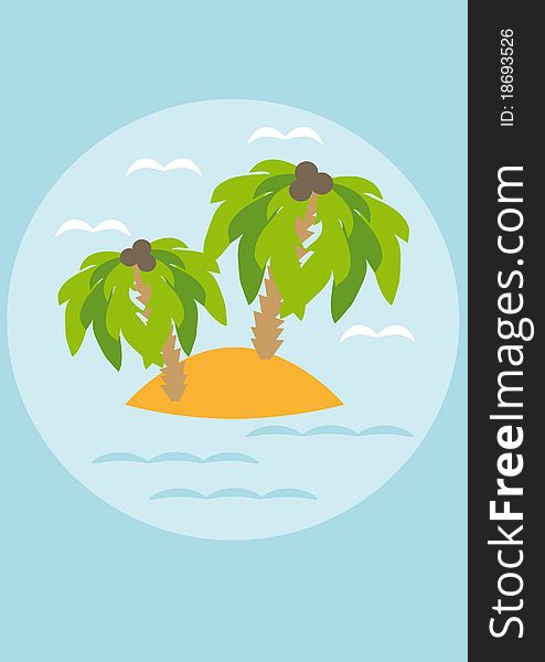 Island with palm trees in the sea. Illustration