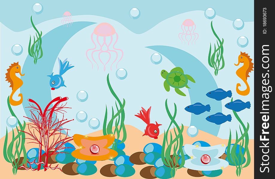 Abstract Underwater Background With Fishes