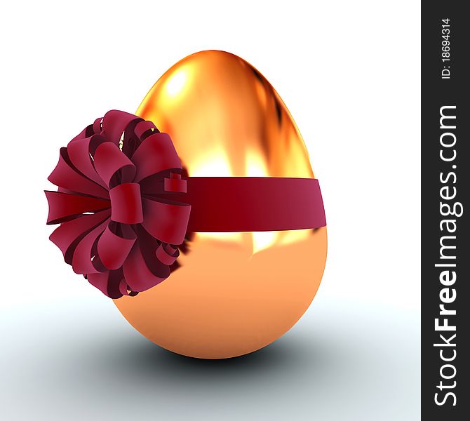 Gold egg round which gift ribbon