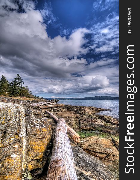 A rocky British Columbian coastline in the spring. A rocky British Columbian coastline in the spring