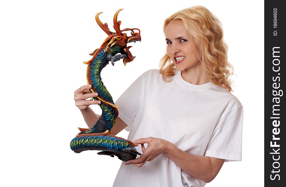 Beautiful Girl With A Wooden Dragon