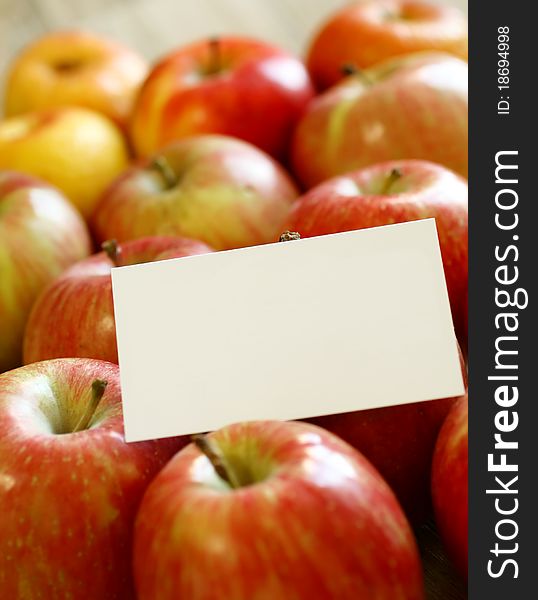 With blank card on red appetizing apples. With blank card on red appetizing apples