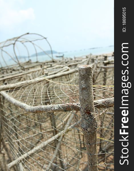 Thai style Bamboo fish trap at Chumporn sea, Thailand. Thai style Bamboo fish trap at Chumporn sea, Thailand