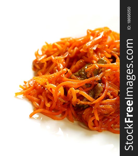 Korean carrots c mushrooms isolated on white background
