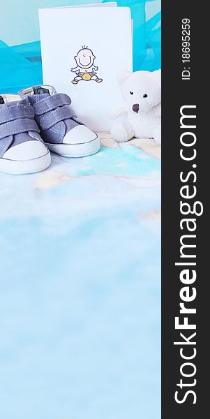 Baby Shoes And Teddy Bear In Blue