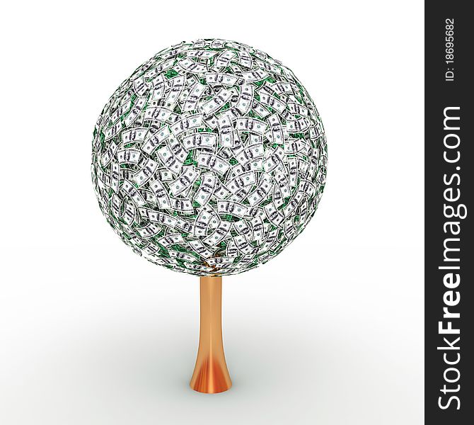 3d render of a tree is covered dollars. 3d render of a tree is covered dollars