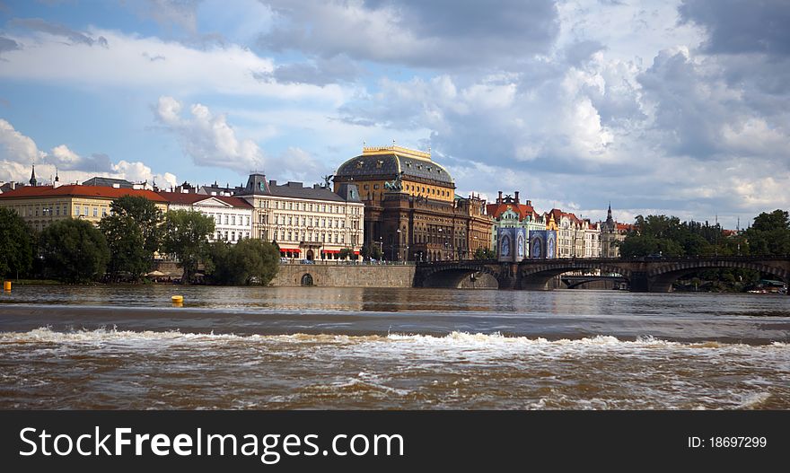 Prague Old Town view of Charles Bridge from the river