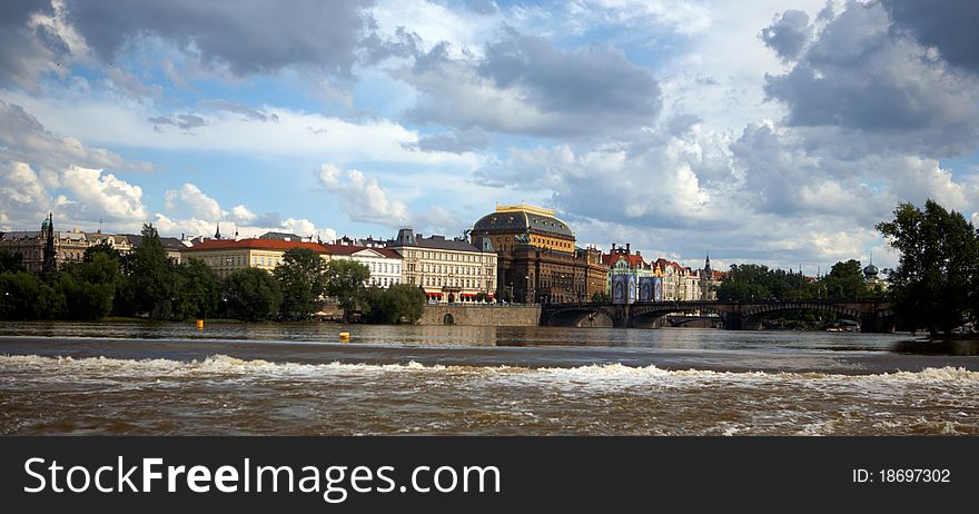Prague Old Town view of Charles Bridge from the river