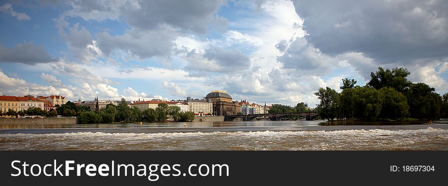 Prague Old Town view of Charles Bridge from the river