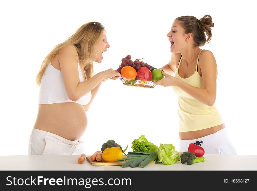 Two Women Squabbling Over Fruit