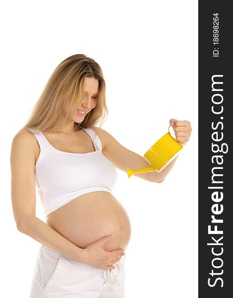 Pregnant Woman Watering Her Belly
