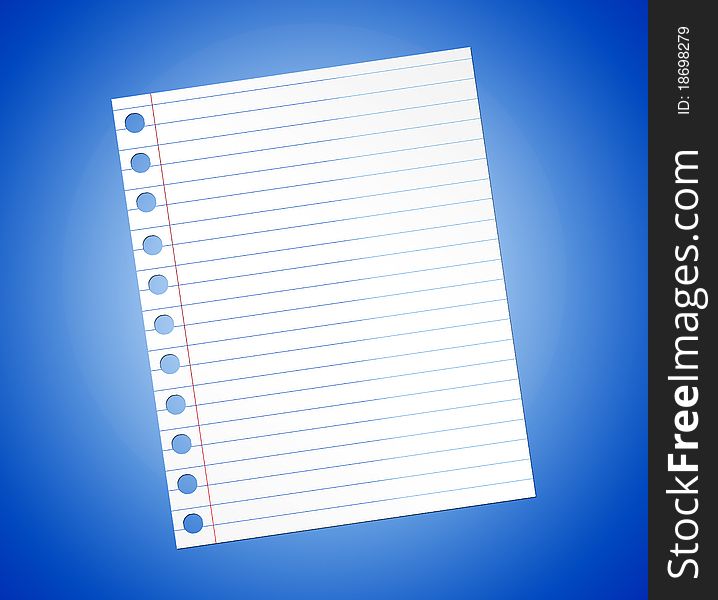 Notebook paper illustration over blue background. Illustration