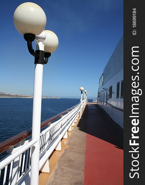 Cruise ship, deck of cruise ship, lamp post on a ship, vacation,