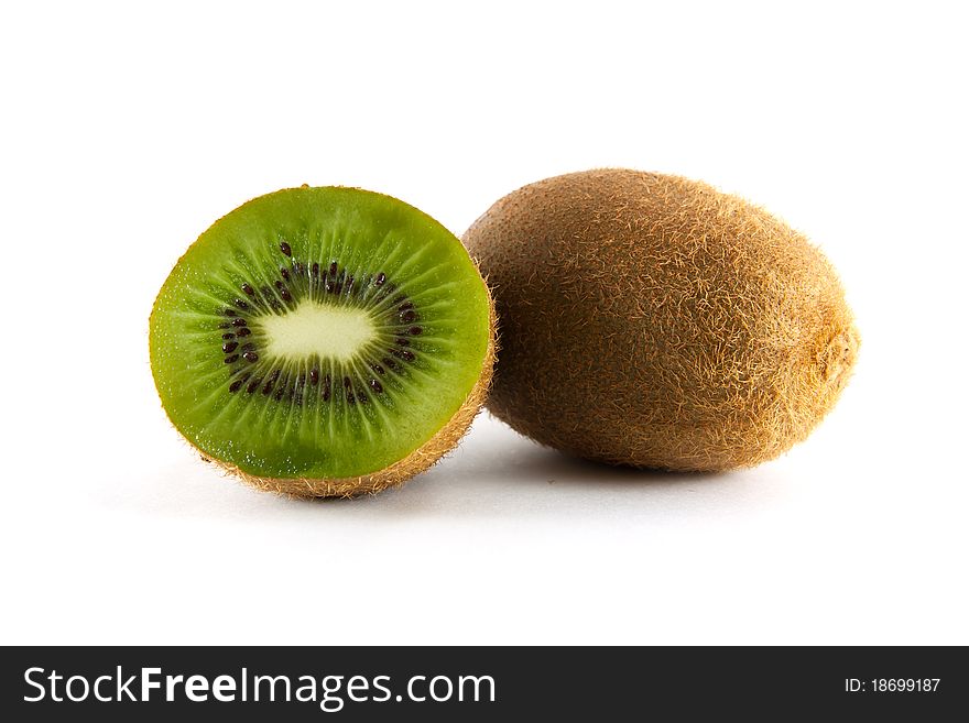 Kiwi fruit slice on white background