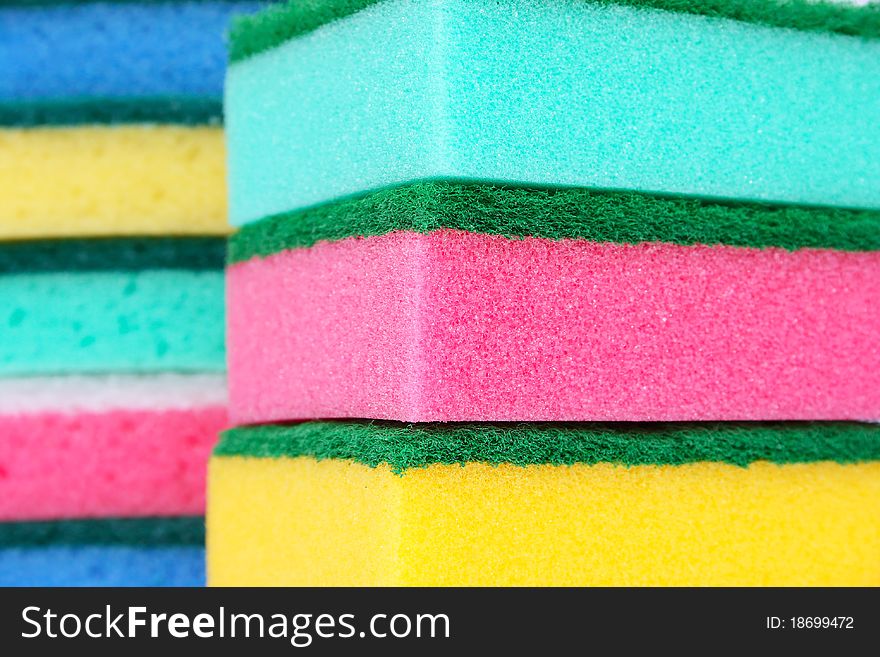 Colorful sponges closeup horizontal picture.