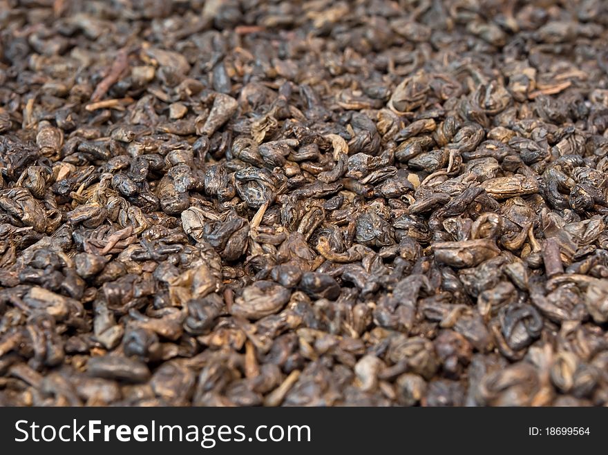 Background from leaves of traditional tea Gunpowder. Background from leaves of traditional tea Gunpowder