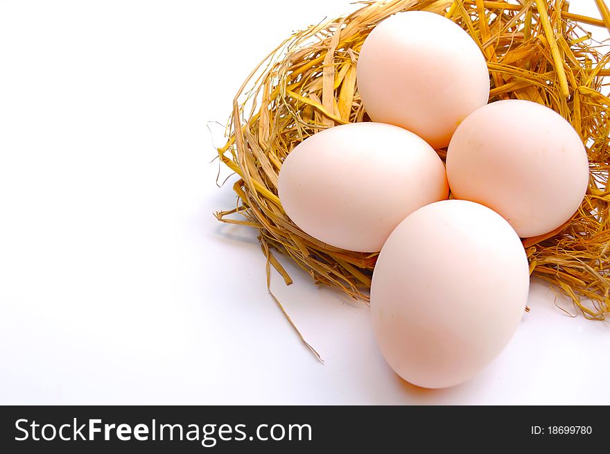 Four eggs on the net, background