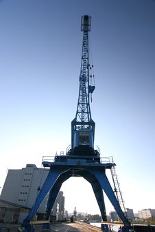 Harbor Crane In Backlight Stock Photo