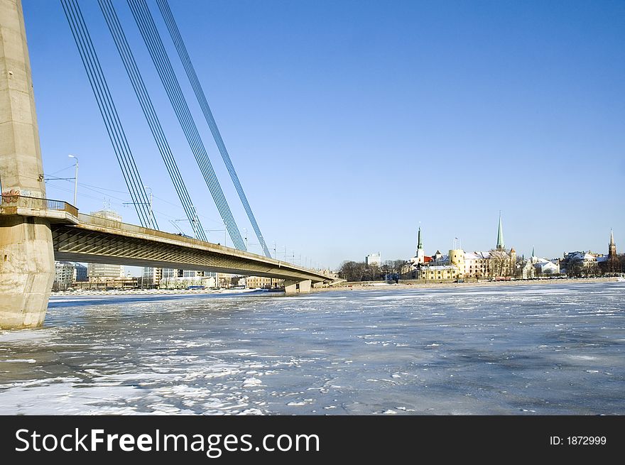 Riga, a kind on the bridge and a presidential palace. Riga, a kind on the bridge and a presidential palace