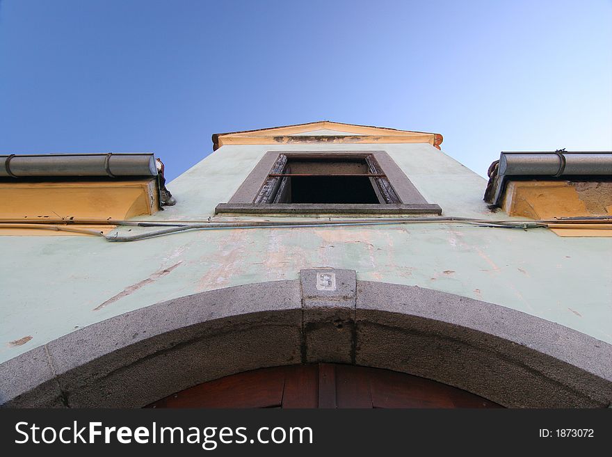 Old facade with blue sky