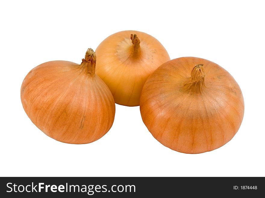 Three onions, isolated on white, clipping path included