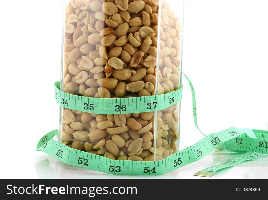 Peanuts in a Jar with Tape measure around the Jar. Peanuts in a Jar with Tape measure around the Jar