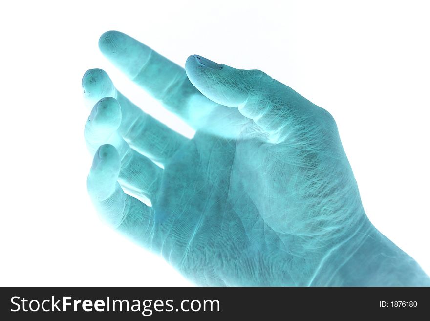 Blue hand on a white background. Blue hand on a white background