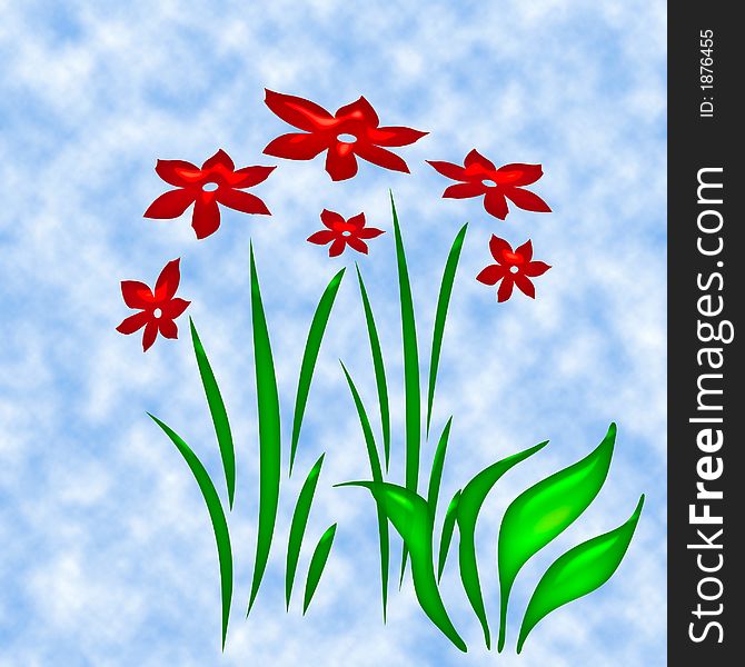 Flower garden illustration,red flowers green grass. Flower garden illustration,red flowers green grass