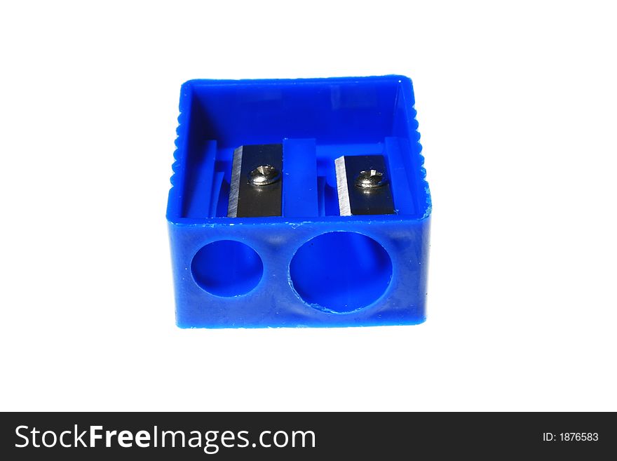 Blue color sharpener for pencils with white background