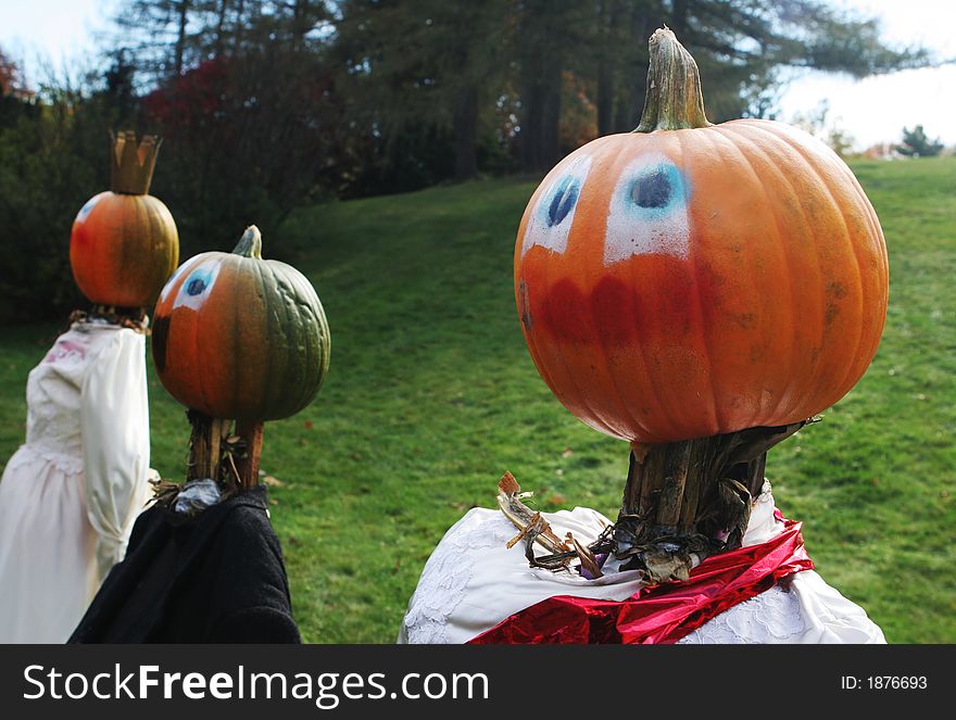 Pumpkin people in Canada during autumn.