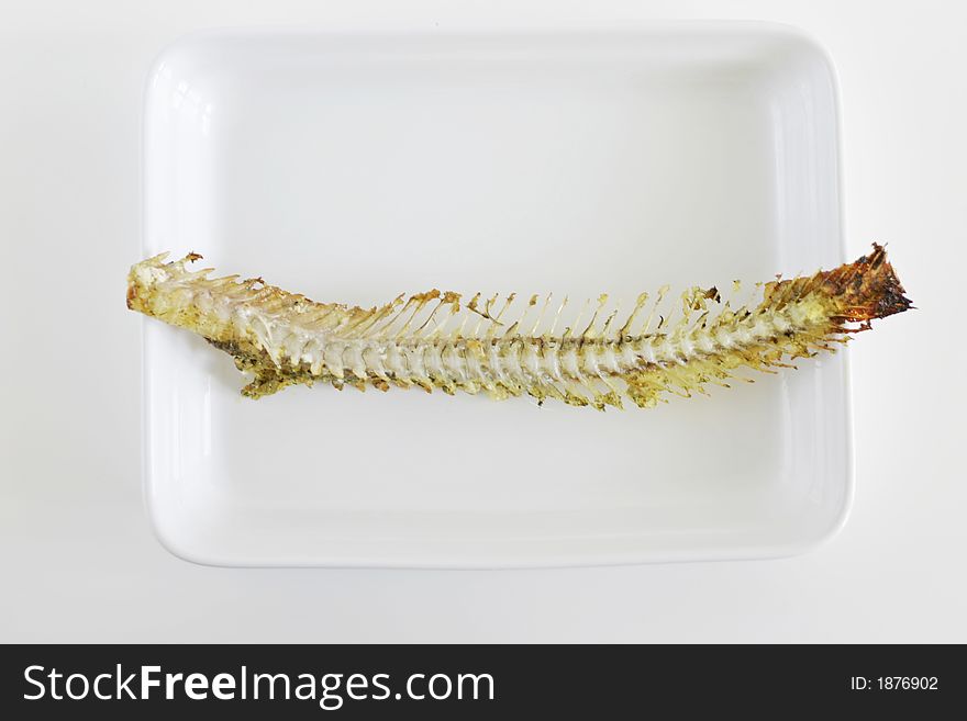 Fishbone on the white plate