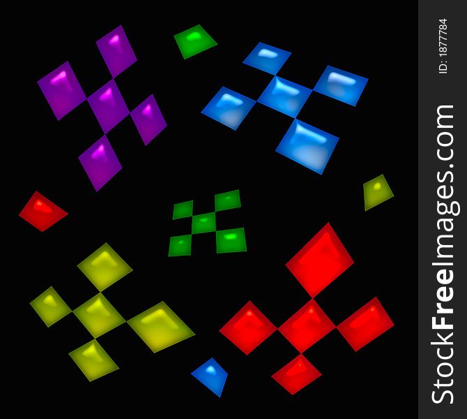 Floating neon squares on black background abstract. Floating neon squares on black background abstract