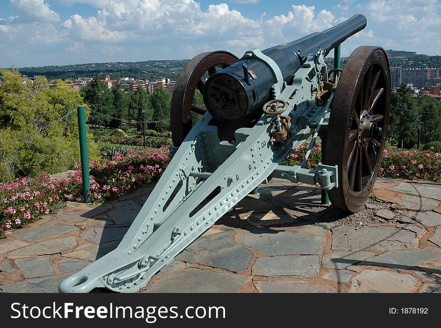 A very good looking refurbished old cannon before the Union Buildings, Pretoria, South Africa.