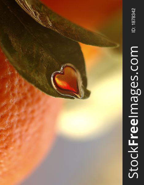 Small heart on orange leaf. Small heart on orange leaf