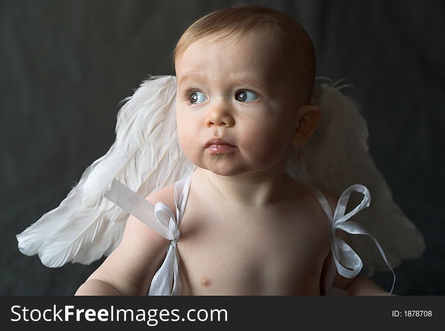 Image of baby wearing angel wings. Image of baby wearing angel wings