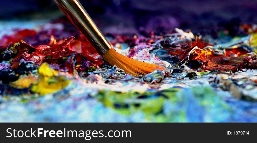 Brush becoming damp in painting of several colors. Brush becoming damp in painting of several colors