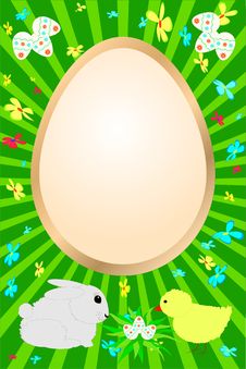 Easter Card With Rabbit, Chicken And Flowers Stock Images Easter Card With Rabbit, Chicken And Flowers Stock Images