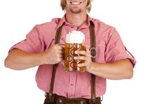 Happy Bavarian Man Holds Oktoberfest Beer Stein Royalty Free Stock Image Happy Bavarian Man Holds Oktoberfest Beer Stein Royalty Free Stock Image