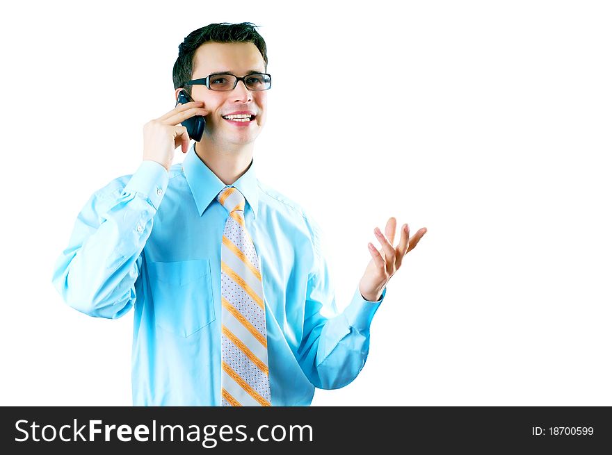 Hapiness Businessman standing on the white background. Hapiness Businessman standing on the white background