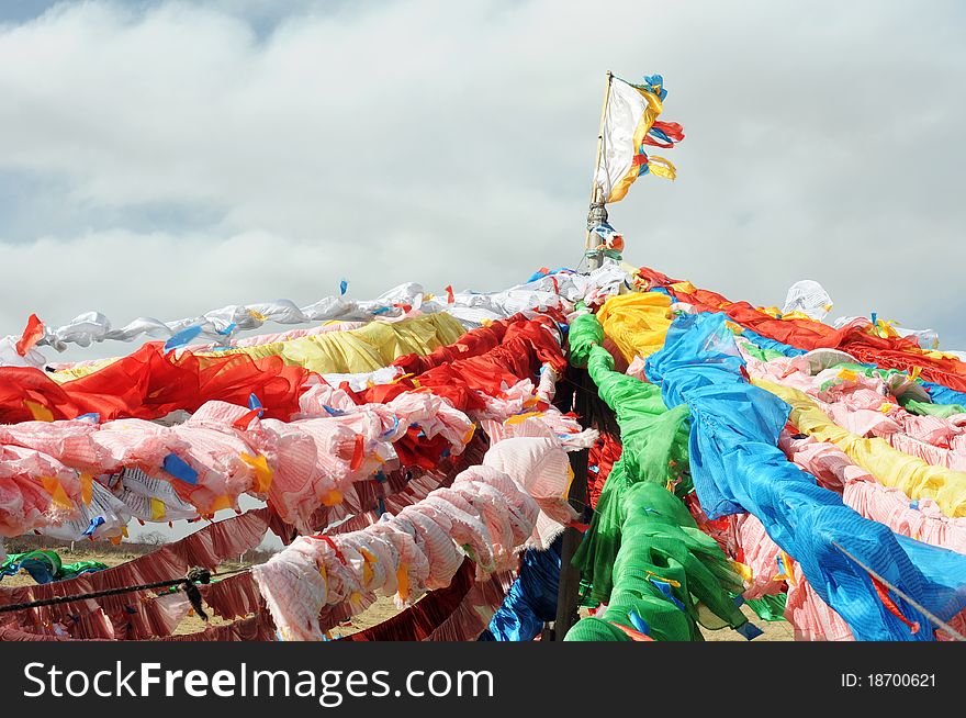 Pile of colorful buddhist prayer flags in Tibet. Pile of colorful buddhist prayer flags in Tibet