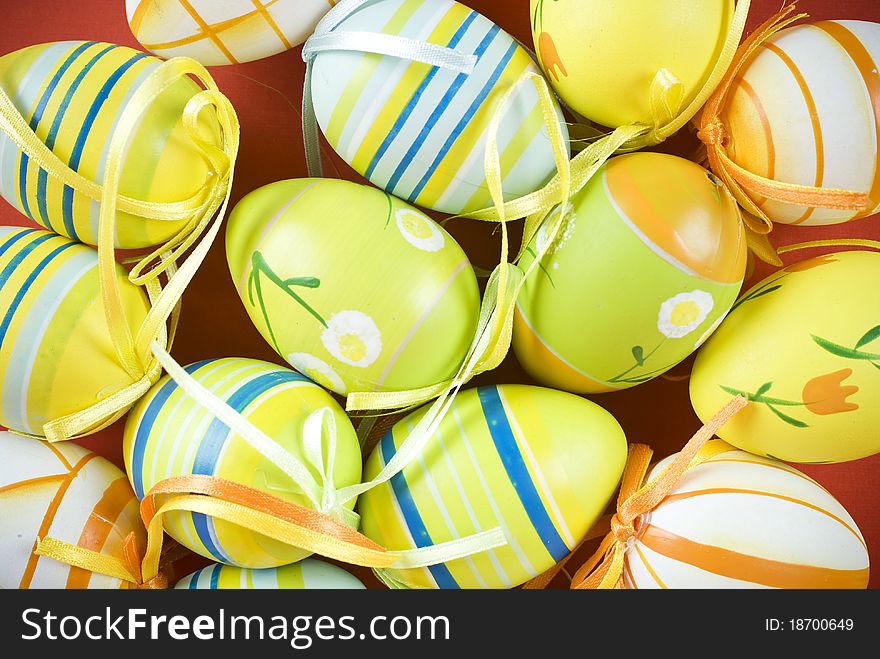 Colorful easter eggs close up