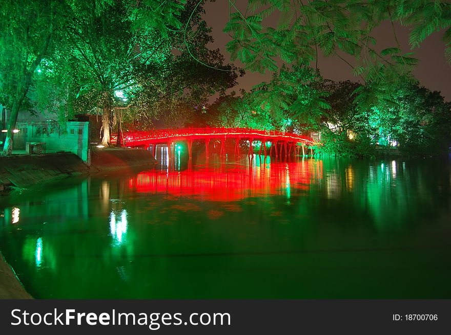 Lake night view in vietnams capital city of Hanoi. Lake night view in vietnams capital city of Hanoi