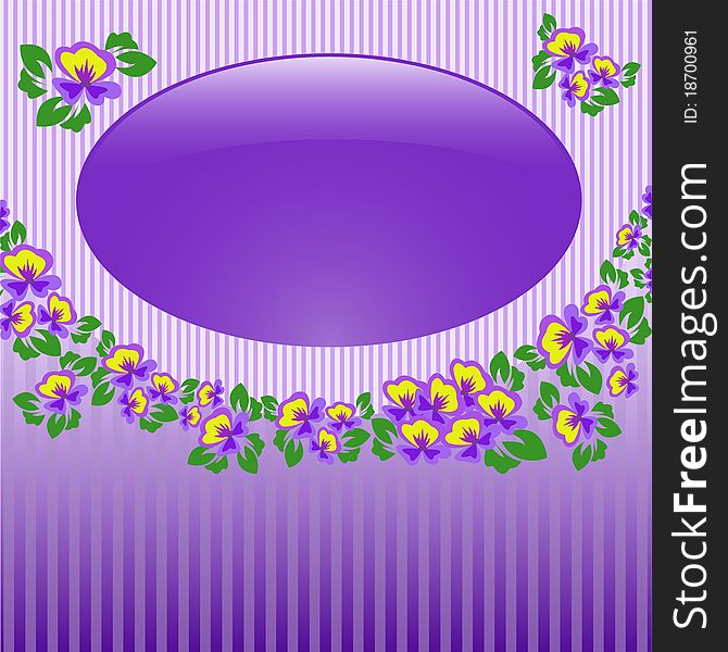 Glass oval frame with a garland of violets. Glass oval frame with a garland of violets