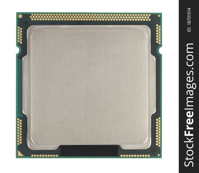 Top side of central processing unit CPU isolated over white background with clipping path. Top side of central processing unit CPU isolated over white background with clipping path