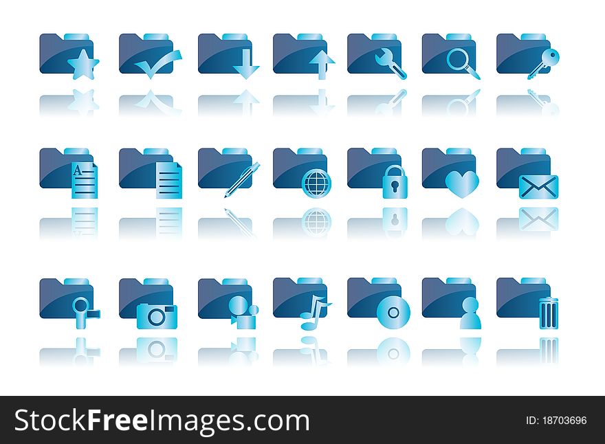 Set of blue folder icons